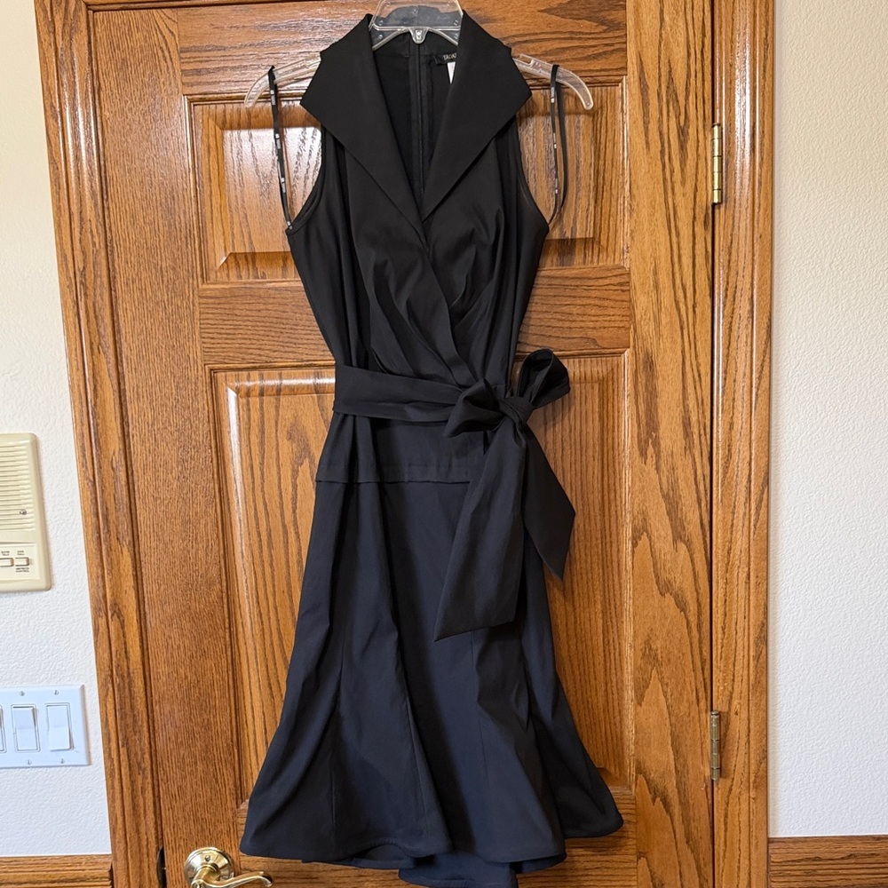 Tadashi Shoji Black Sleeveless Wrap Dress with Tie Waist
